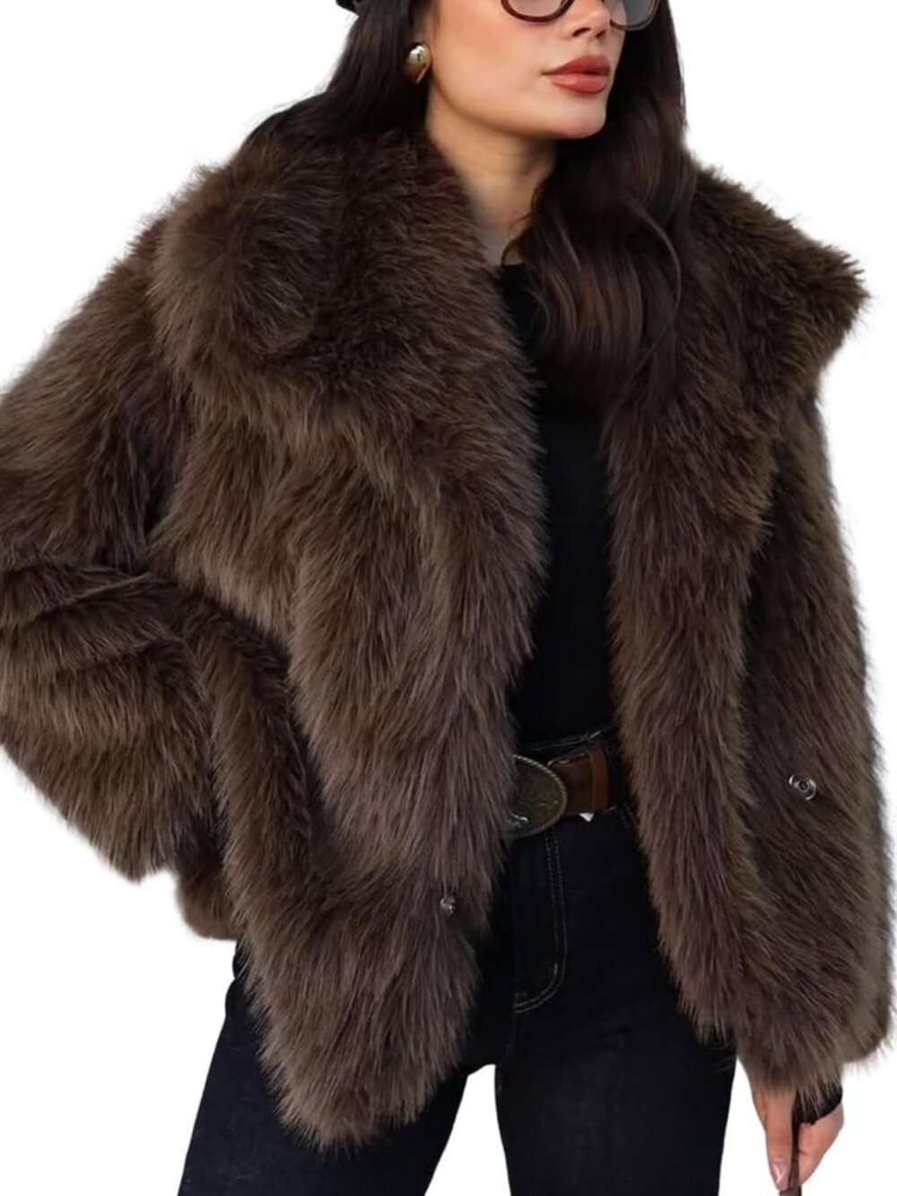 Cropped Faux Fur Coat for Women | Fluffy Shaggy Jacket | Cozy Winter Outerwear
